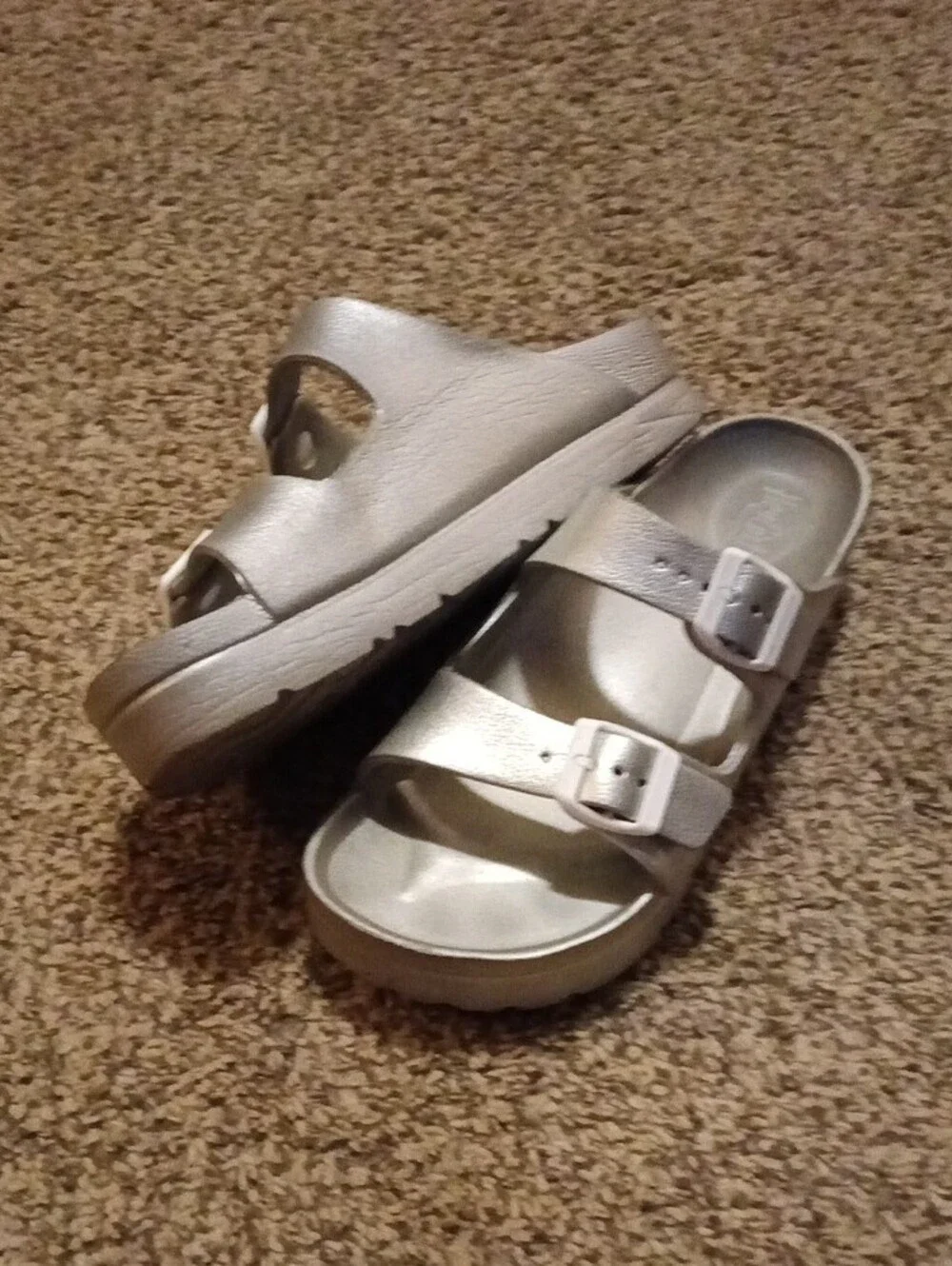 Metallic Silver Double-Buckle Women's Platform Sandals